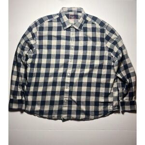 UNTUCKit Mens XXL Blue White Buffalo Check Relaxed Fit Flannel Shirt